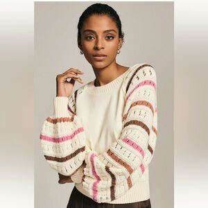 Dolan Cream Sweater with Pink and Brown Stripes